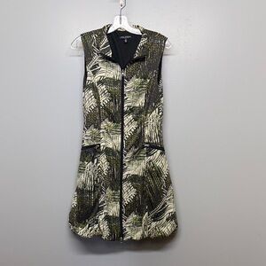 Linea Domani Sleeveless Palm Print Zip Dress in Olive & Cream Bubble Hem